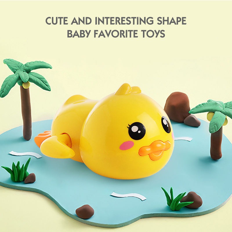 Baby Bath Swimming Duck Toy | Wind-Up Floating Bath Toy for Toddlers & Kids, Yellow Duck Bath Toy with Chain for Kids